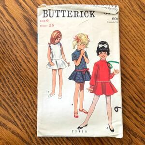 Vintage 1960s Butterick 5140 Sewing Pattern Sz 6 Girls Dress Drop Waist COMPLETE